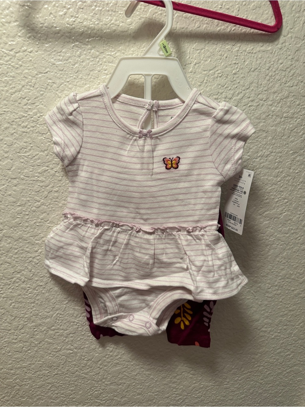 Baby Girl Pink Striped Ruffle Bodysuit and Pants Set
